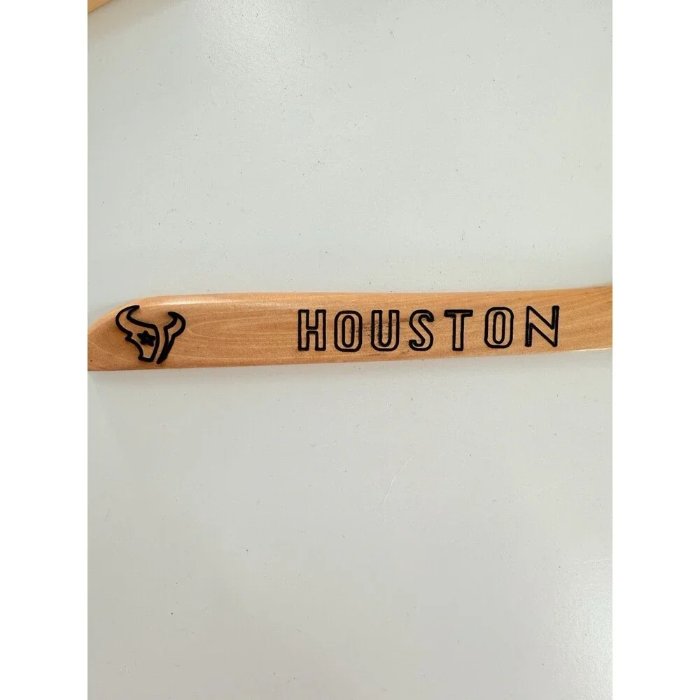 5 Custom personalized wooden hangers featuring the Houston Texans logo and name
